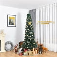 thumbnail image 3 of Demi Bonn 7ft Tall Slim Pencil Christmas Tree with 700 PVC Branches, Realistic Flocked Finish for Small Spaces, Compact Xmas Tree for Home Decor, Green, 3 of 11