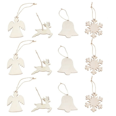 

NUOLUX 40Pcs Delicate Carving Wooden Slices DIY Painting Graffiti Wood Chips Christmas Decorative Hanging Pendants (Elk Snowflake Jingle Bell Angel Pattern 10 Each)