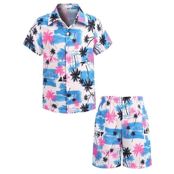 Arshiner Boys 2 Piece Outfits Hawaiian Shorts Sets Button Down Shirt and Shorts Summer Beach Clothes