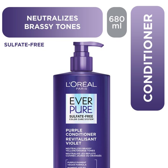 L'Oreal Paris EverPure Sulfate Free Purple Conditioner for Blonde, Bleached, Highlighted Brown, and Silver Hair