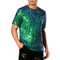 thumbnail image 4 of INSPIRE CHIC T Shirt for Men's Short Sleeve Round Neck Regular Fit Party Club Sparkly Disco Tee Top S Green, 4 of 4
