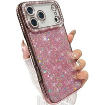 for iPhone 17 Pro Max Case, Shockproof Cute Bling Glitter Sparkle Cover Sequin Diamonds Shiny Camera Lens Protector Girls Women Soft Electroplated Case for iPhone 17 Pro Max 6.9 inch, Pink