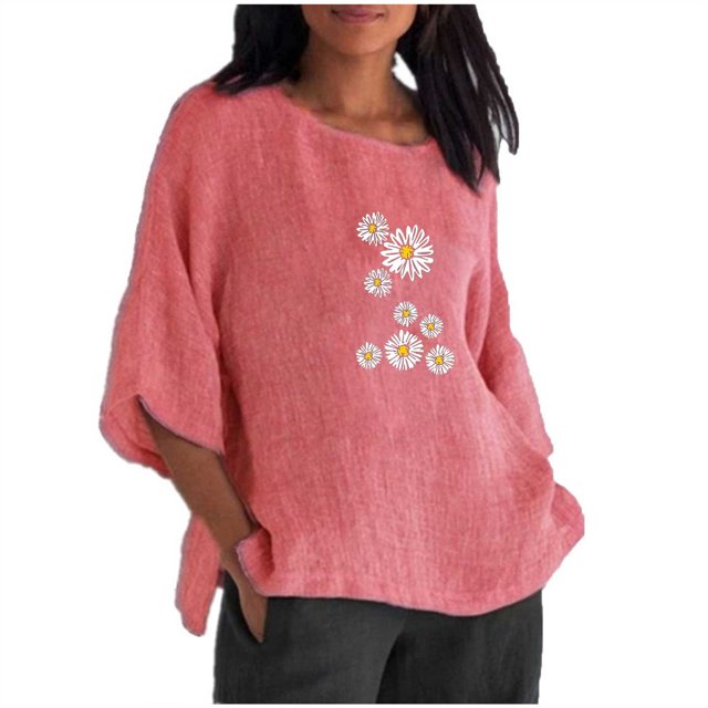 Hauts d'Été pour Femmes 2023 Mode Femmes Été Imprimé Trois Quarts Manches Courtes Col Rond Régulier T-Shirt Bohème Grande Taille pour Femmes