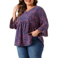 thumbnail image 2 of DARING DIVA Women's Plus V Neck Ruffle Sleeve Polka Dots Babydoll Top 2X Dark Blue, 2 of 6