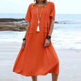 thumbnail image 3 of Bigersell Club & Night Out Dresses Summer Female Crew Neck Short Sleeve Midi T-Shirt Dress Style D-121 Long Bodycon Dresses Ladies Plus Size Summer Dresses , Orange 4XL, 3 of 8