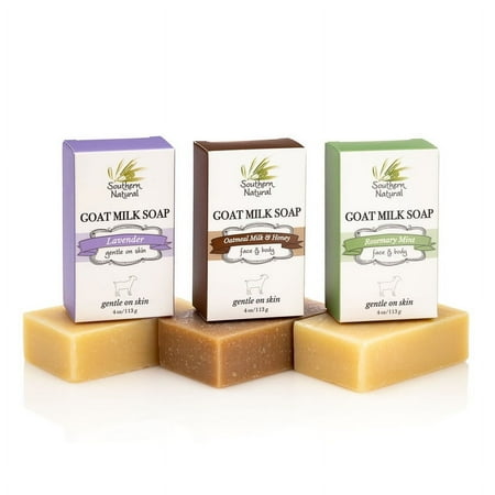 Southern Natural Goat Milk Soap Bar (Variety 3 Pack) Lavender, Oatmeal Milk &Amp; Honey, Rosemary Mint - For Dry Sensitive Skin. For Men, Women, Kids &Amp; Baby. (Each Bar 4-4.5 Oz)