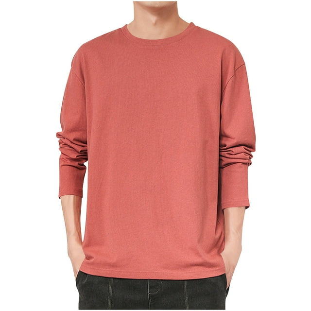 zbxnLI T-Shirts à Manches Longues pour Hommes T-Shirts Classiques Unis Col Ras du Cou Chemises Amples Décontractées pour Hommes