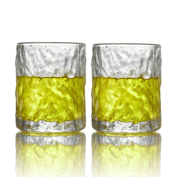 HOLDCY Whiskey Glasses Set of 2 with Gift Box - 7.4oz Rocks Barware for Scotch