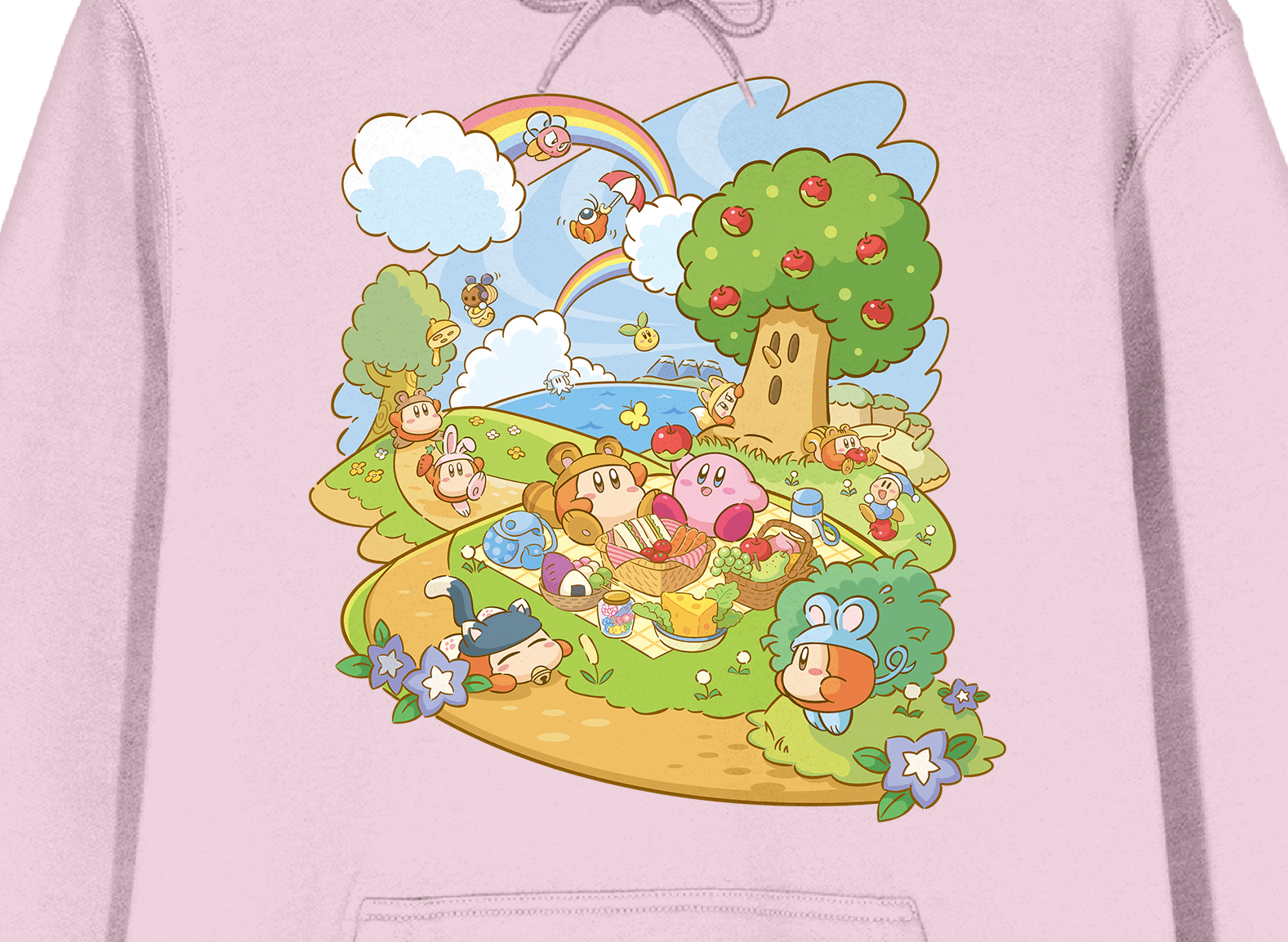 Kirby Whispy Woods Picnic Long Sleeve Cradle Pink Men's Hooded Sweatshirt-Medium