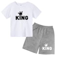 thumbnail image 3 of Conjunto de 2 piezas de camiseta de manga corta y pantalones cortos con estampado de letras de marca de verano, traje deportivo informal para niños y niñas, conjunto de moda para niños, 3 of 5