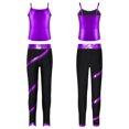 thumbnail image 5 of Miaeowve Kids Girls 2 Piece Summer Outfit Gym Yoga Dance Workout Sets Sleeveless Metallic Tank Top Purple 10, 5 of 6