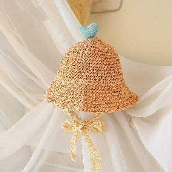 Baby Girl Straw Hat Outdoor Baby Sun Protection Hats Summer Heart Beach Cap for Infant Toddler Girls 6-24 Months