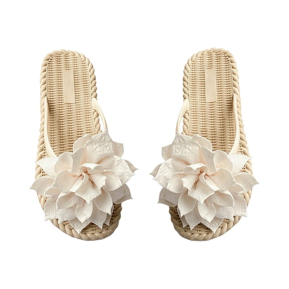 Women's Applique Decor Open Toe Flip Flop Sandals Casual Outdoor Flat Slippers Premium Comfort Cute Blossom Flower Flip Flops For Women Thong Sandals Slides Summer Slippers
