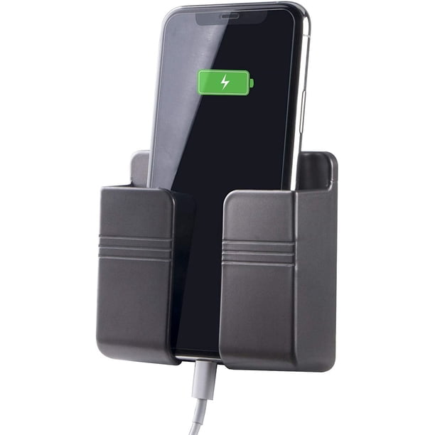 Soporte de pared para teléfono móvil, autoadhesivo con gancho para cargadores, resistente al agua, multifuncional, para control remoto, organizador de almacenamiento para dormitorio y sala de estar.