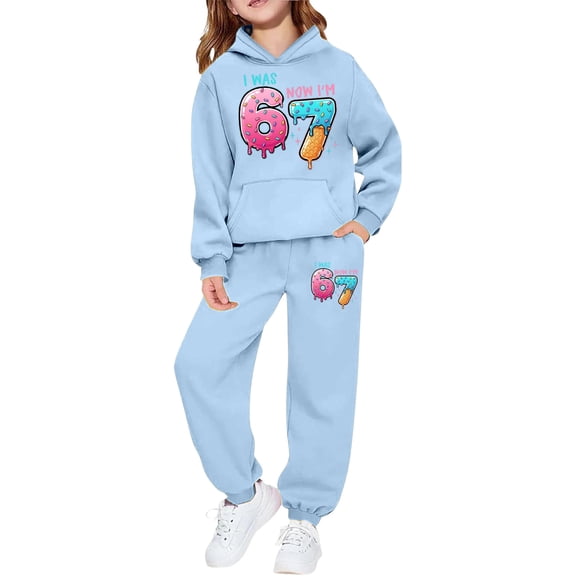 67 Hoodie Kids Six Seven Meme Shirts Sweatshirt and Pants Set Boys Girls Ice Cream Printed Casual 6 7 Sweatsuit Sets Outfit