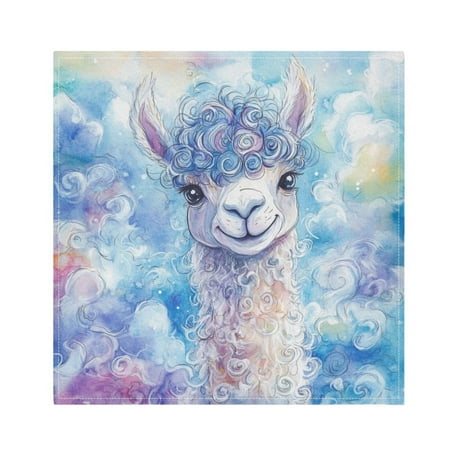 

JSTEL Curly Llama Watercolor Alpaca Cloth Napkins Set of 4 20x20 Inch Washable and Reusable Napkin for Decoupage Dinner Party Everyday Use