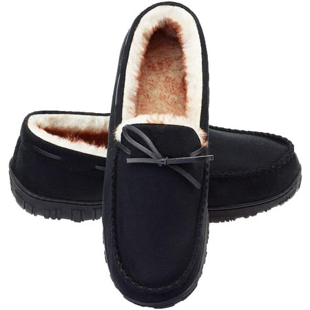 

QWZNDZGR Men s Moccasin Slippers Memory Foam Warm Plush House Slippers Indoor Outdoor Comfortable Winter House Shoes