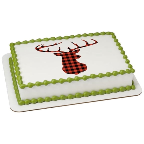 Red Check Plaid Deer Edible Icing Image for 2 inch Round for CupCake/Cookie