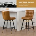 thumbnail image 2 of 26"Bar Stools Set of 4, 360°Swivel Counter Height Bar Stools Faux Leather Upholstered Barstools with Back & Metal Legs Bread grid Counter Height Barstools for Bar Kitchen Dining Room Brown, 2 of 12