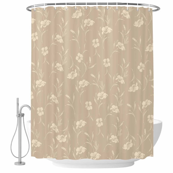 Beige Floral Shower Curtain Set - Standard 72" x 72" Washable Bathtub Curtain with 12 Hooks, Vintage Spring Botanical Flowers Waterproof Fabric Stall Shower Curtains for Bathroom/Bathtub Décor
