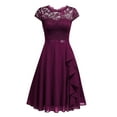 thumbnail image 1 of Robes Maxi pour Femmes 2023 Décontractées Vintage en Dentelle Florale en Chiffon à Volants Manches Courtes Col Rond Longueur Genou Robe de Cocktail Robe de Soirée Élégante en Liquidation, 1 of 8