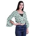 thumbnail image 3 of Moomaya Printed Womens Crop Top Wrap Style Top Wear Ruffle Long Sleeve Casual Summer Blouse, 3 of 5