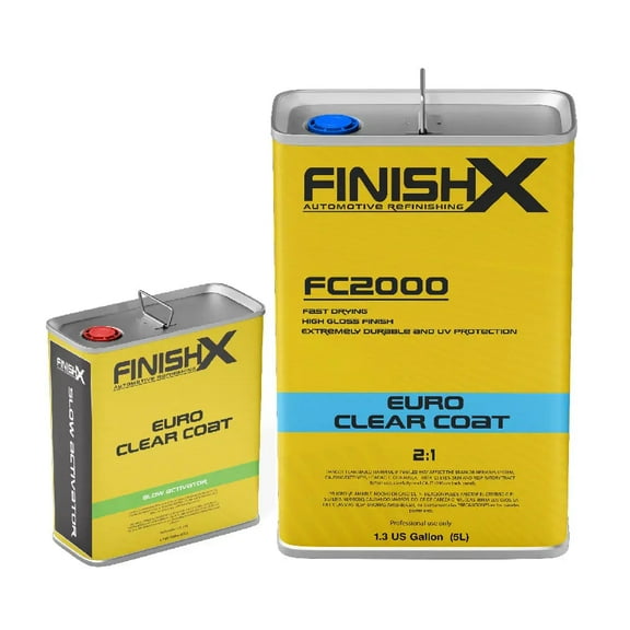 FinishX Euro Super Gloss Clear Coat Auto Paint Kit, 3.9 VOC - 1.3 Gallon Urethane Clear Coat (FC2000 - 1.3 Gallon) 2:1 Kit with Slow Activator/Hardener (FC2030 - 1 quart)