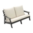 thumbnail image 2 of HIPS Outdoor Loveseat with Thick Cushion, Wood Grain Garden Sofa Set for Porch, Poolside, Terrace &amp; Yard - Durable, All-Weather, Grey/Beige, 2 of 9