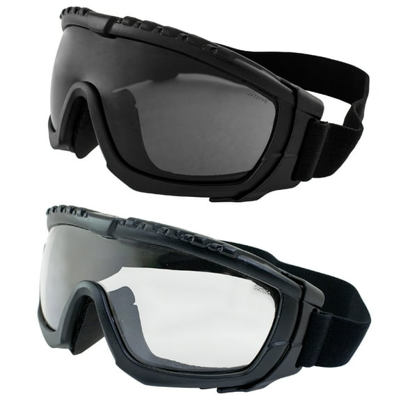 2 Pair Global Vision Ballistech 1 Riding Goggles Matte Black Frame Smoke Clear Lens Z87.1