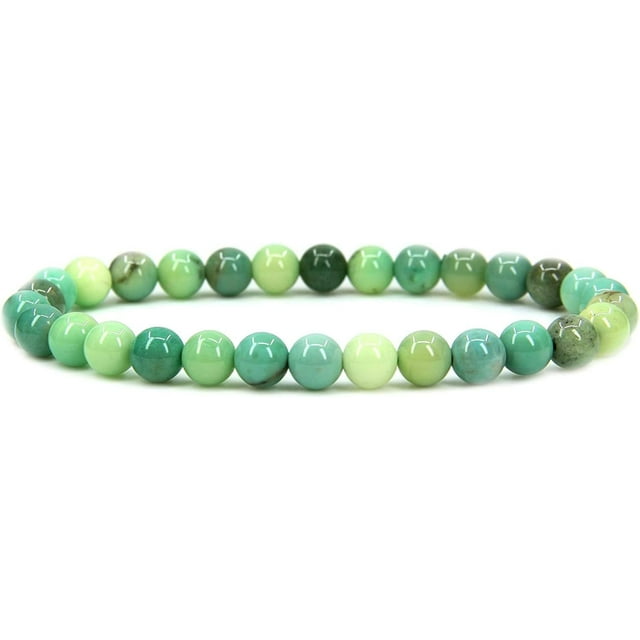 Bracelet Extensible Unisexe en Perles Rondes de 6 mm en Chrysoprase Verte Naturelle