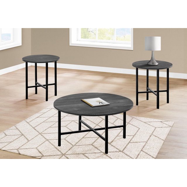 Monarch Specialties Table Set, 3pcs Set, Coffee, End, Side, Accent, Living Room, Metal, Laminate, Black, Contemporary, Modern