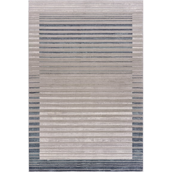 LR Home Imara Fran Cream/Blue Transitional Bordered Polyester Area Rug, 5'3" x 7'6"