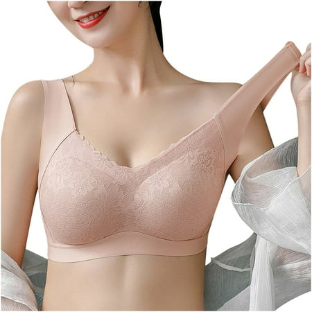 

Womens Underwear Women Lady Lace Gathered Bra Plus Size Sports Bra Yoga Hollow Out Bra Cup Khaki L