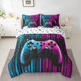 thumbnail image 2 of Feelyou Blue Pink Gamepad Bedding Comforter Set 7 Pieces, Video Gaming Gamer Full Bedding Set, Teens Kids Boys Girls Reversible Fitted Sheet Flat Sheet, Breathable Home Decor, 2 of 7