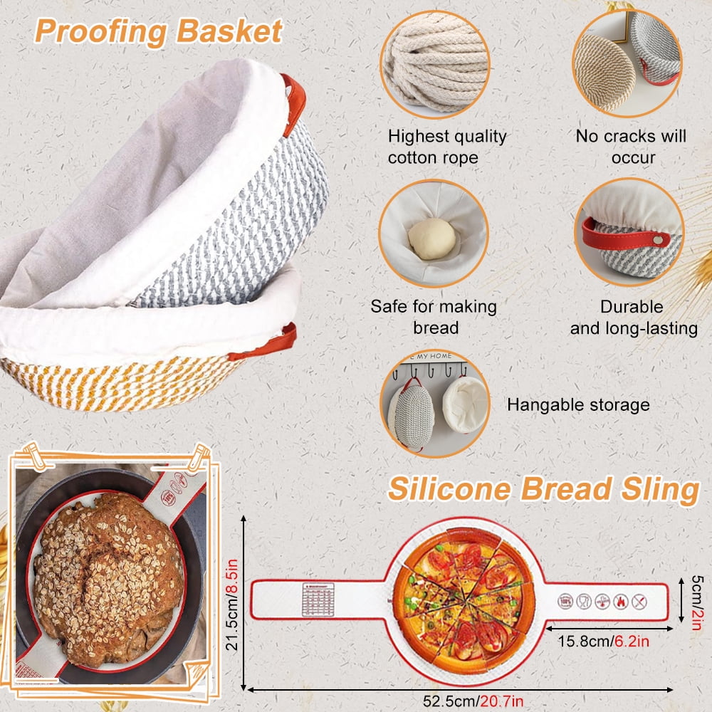 Cotton Rope Bread Proofing Baskets with Liners & Covers