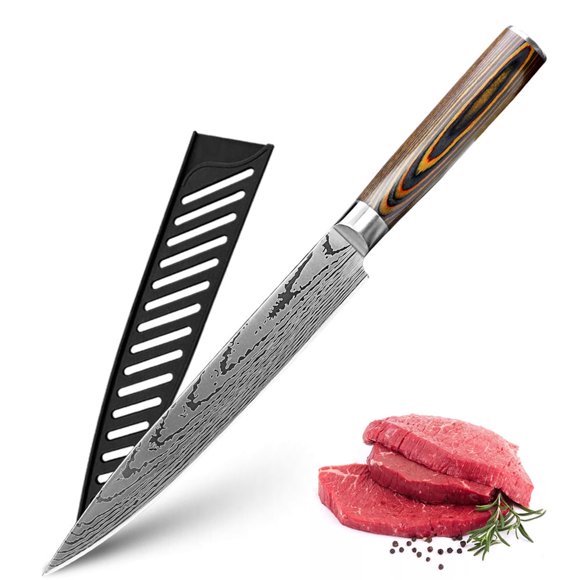 8" Japanese Chef Knife Sharp Slicing Knife with Pakka Handle Sharp Kitchen Knife with Cover for Meat,Fish and Vegetables