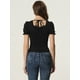 thumbnail image 4 of Top Corto Con Pliegues Y Purpurina Elegante Con Manga Abullonada Y Cuello Cuadrado Para Mujer Negro XS, 4 of 5