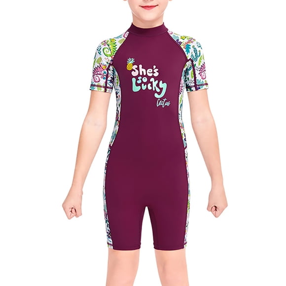 Buceo vela mojada chicas seco rápido secado traje de baño niños manga corta cuello redondo cuerpo completo traje de neopreno para surfear natación buceo púrpura l Advancent OD003667-03