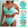 thumbnail image 3 of Eytino Women's High Waisted Bikini Sets Two Piece Swimsuit Tummy Control Bathing Suits for Women Swimsuits with Ruffle Trim & Tie Side Green Stripes XS, 3 of 7