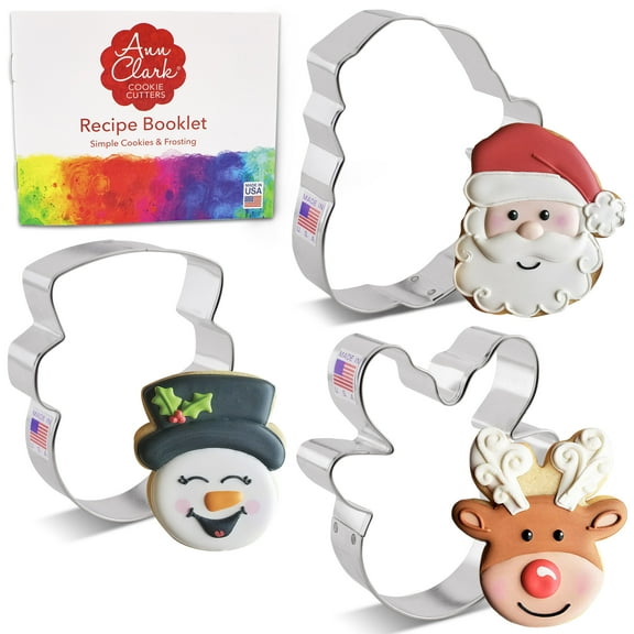 Ann Clark Faces of Christmas Cookie Cutters: Santa, Snowman, Reindeer, 3-Piece Cookie Cutter Set, Made in USA