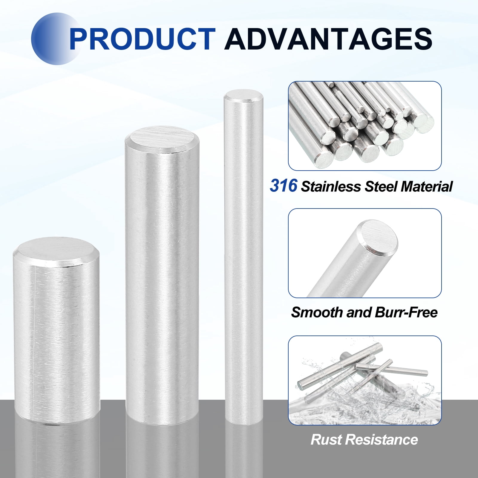 12 Pcs 8 x 75 mm 316 Stainless Steel Dowel Pins, Cylindrical Shelf Support Peg Pin, Silver Tone