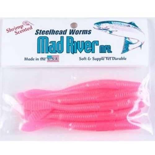 Mad River 6 Inch Steelhead Worms - Glow Pink Soft Plastic Fishing Bait