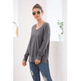 thumbnail image 5 of MLANM Women's V-Neck Pullover Sweaters Side Split Tunic Sweatshirt Casual Long Sleeve Knit tops, 2XL Dark Grey, 5 of 5
