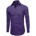 thumbnail image 2 of Men's Slim Fit Button Up Long Sleeve Solid Dress Shirt - Purple - 2XL (18-18.5) 36/37 sleeve, 2 of 5