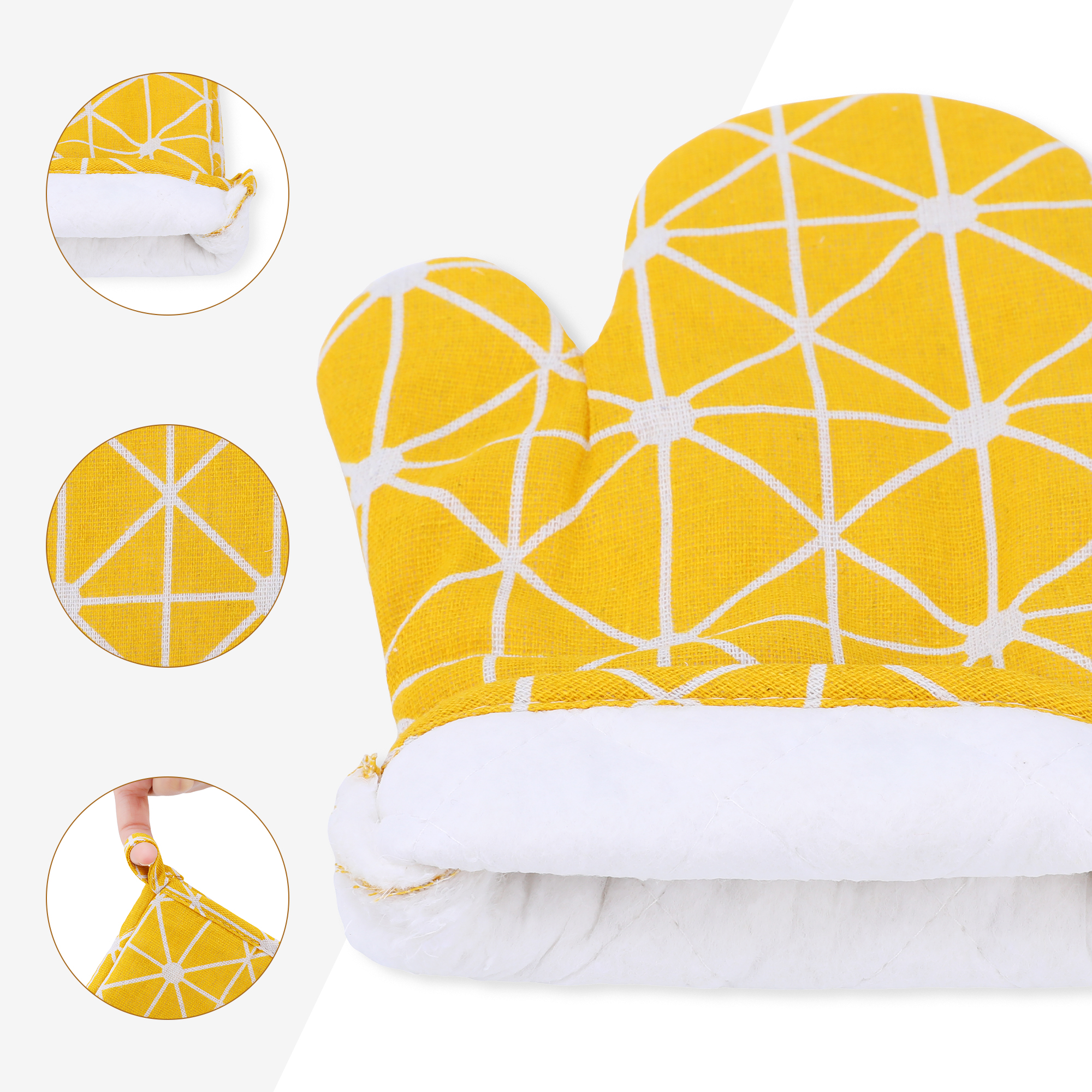 Unique Bargains Heat Resistant Oven Mitts and Pot Holders Sets 4 Pcs Yellow 10.6x6.7 Inch