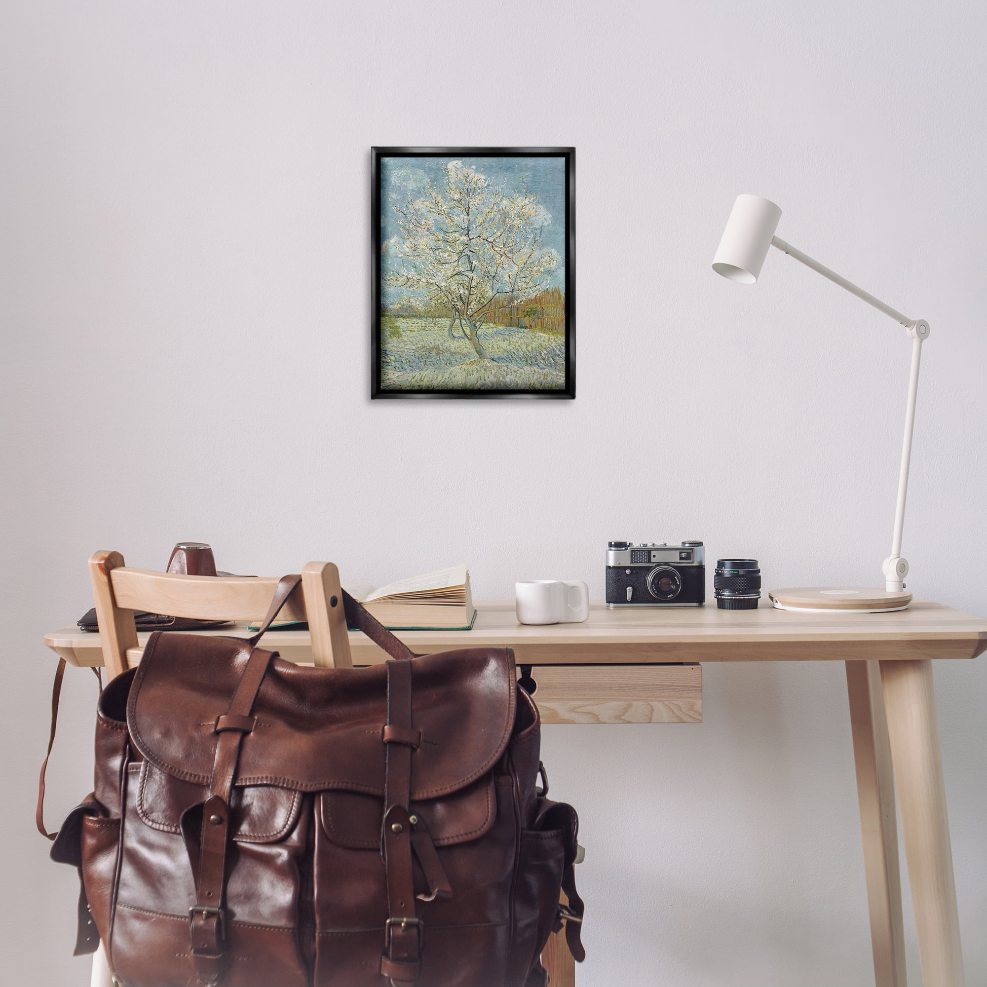 Stupell Industries Van Gogh Pink Peach Tree Landscape & Nature Painting Black Floater Framed Canvas Art Print Wall Art, 17 x 21