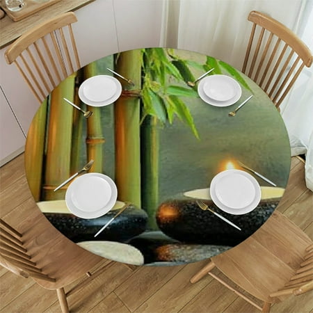 

Patifu Bamboo Candles Rocks Round Tablecloth - Stain-Resistant & Washable for Indoor and Outdoor Use - Ideal for Restaurants Weddings Parties Picnics Camping and Home Decor 46 -50