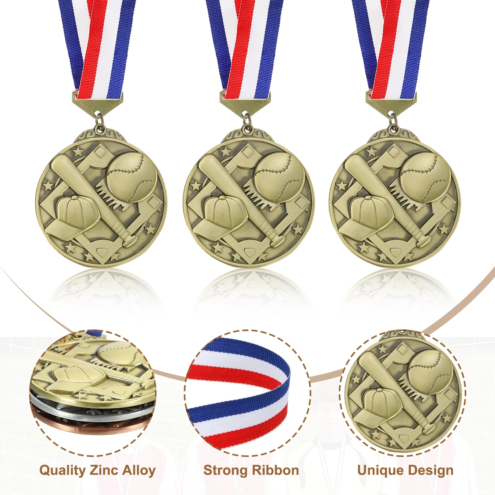 Uxcell Baseball Games Cap Award Medals with Ribbons, Winner Medals Prizes for Competitions Sports Party Gold