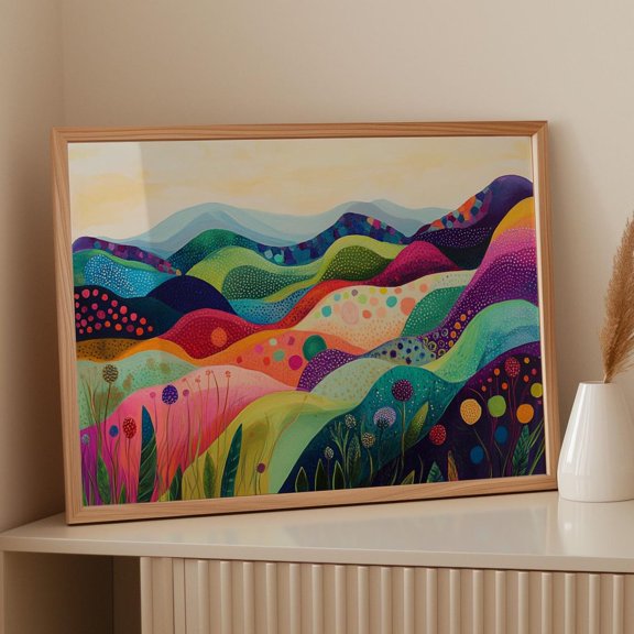Colorful Abstract Landscape Print – Vibrant Hills, Modern Nature Art, Geometric Boho Decor, Contemporary Mountain Wall Art Wall Art, Modern Wall Decor, 8x12 UNFRAMED