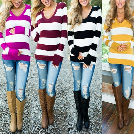 - Women Long Sleeve Pregnant Maternity Clothes Top Stripe Shirt Blouse Pregnancy Top